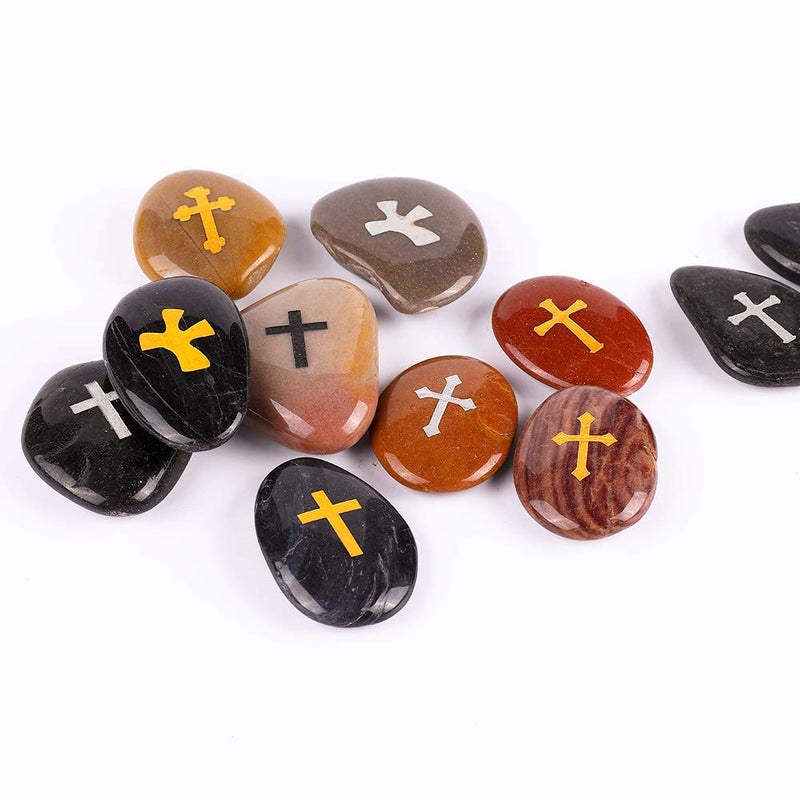 ROCKIMPACT 100PCS Cross Engraved Rocks Inspirational Stones Clinging Cross Heavenly Blessings Gifts Faith Stones Novelty Gratitude Rocks Healing Prayer Stones Encouragement Rocks Wholesale, 2"-3" ea - Image 4